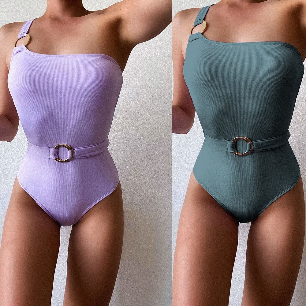 Damen Einteiliger Badeanzug mit modischem Taillengürtel EB