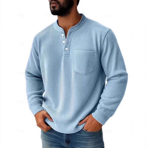 Herren nan thermisches Waffelstrick-Henleyshirt mit Stehkragen Brusttasche und geripptem Komfortschnitt EB