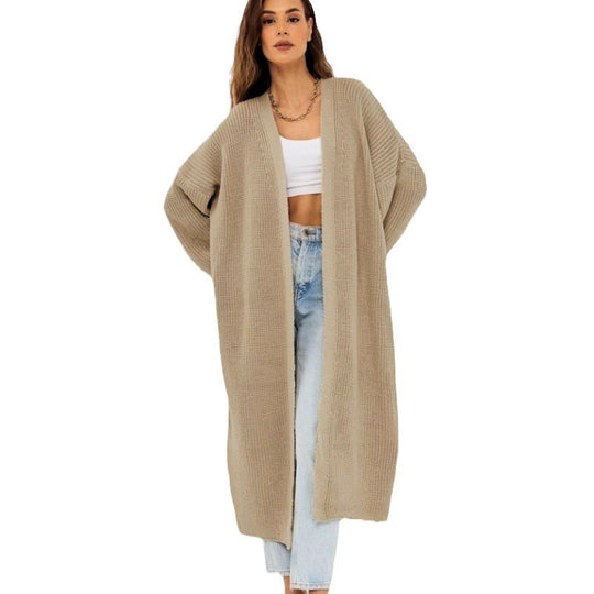 Damen Langer gestrickter Cardigan mit lässigem Schnitt und strukturierter Textur EB