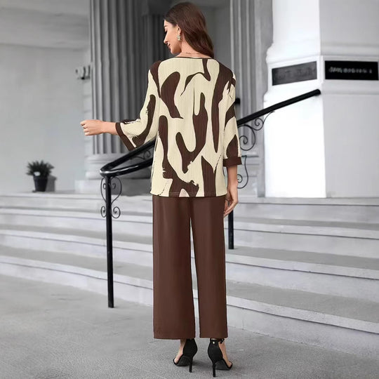 Damen Modisches Outfit mit einzigartigem Muster und weit geschnittenen Hosen EB