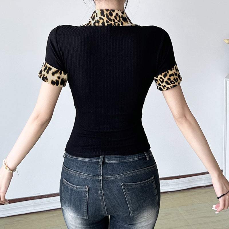 Damen Poloshirt mit Leopardenmuster-Details EB