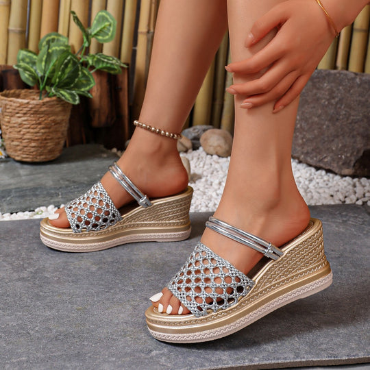 Damen modische Keil-Sandalen mit Netzdesign EB