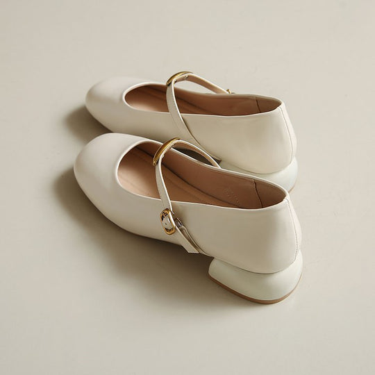 Damen elegante Blockabsatz-Ballerinas mit modischem Riemchen und stabiler Sohle EB