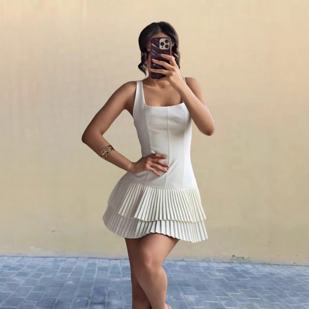 Damen Plissiertes Mini-Kleid mit ausgestelltem Rock EB