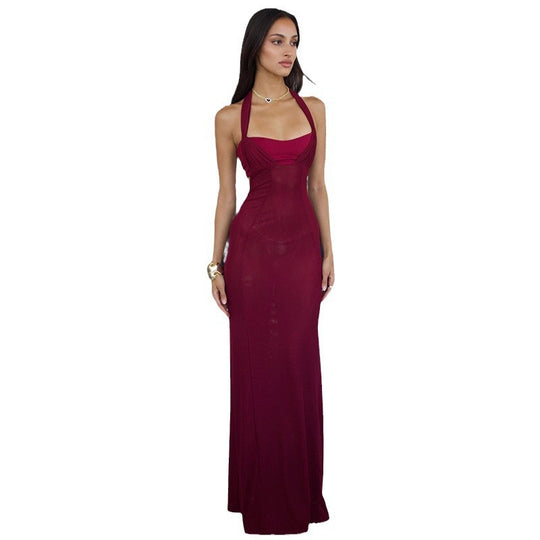 Damen Elegantes Maxikleid mit Halterneck und figurbetontem Schnitt EB