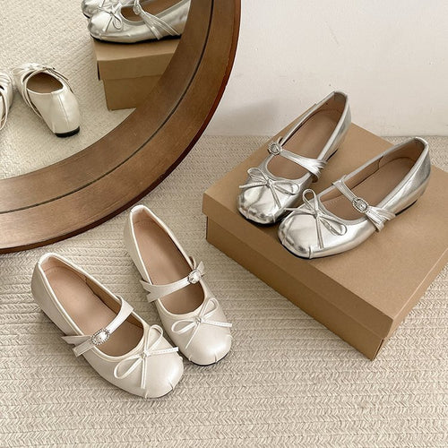 Damen elegante Mary Jane Ballerinas mit modischem Schleifenakzent EB