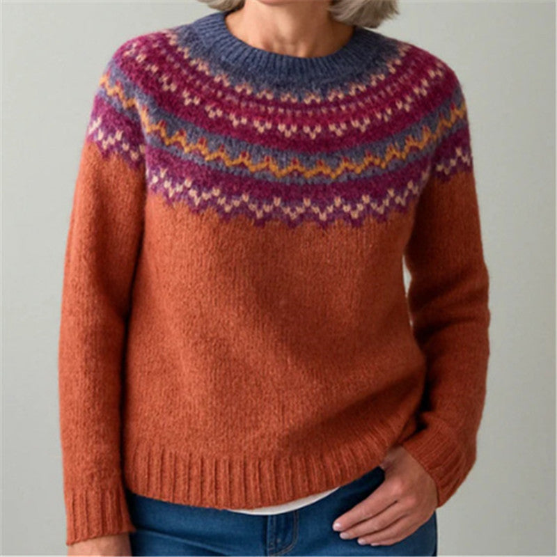 Damen nan Norwegerpullover aus Wollmix mit Rundhalsausschnitt und traditionellem Fair-Isle-Yoke EB