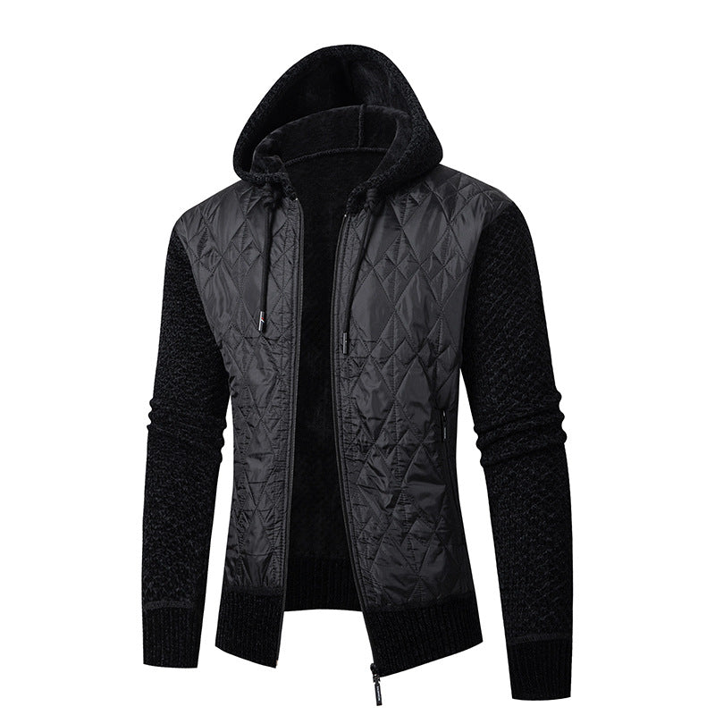 Herren nan gesteppte Kapuzenjacke mit wattierter Front, Strickärmeln und Teddyfutter EB