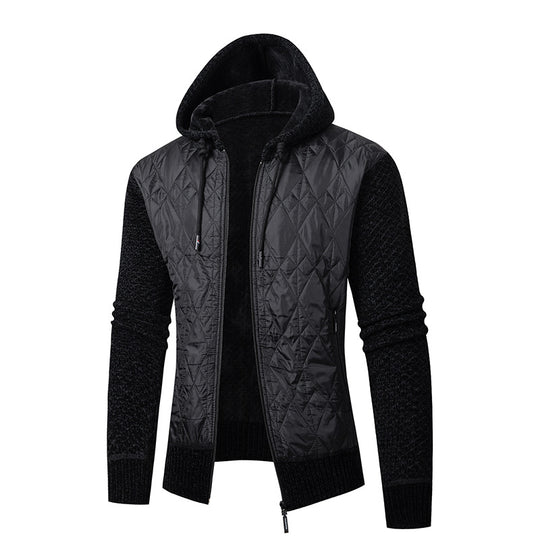 Herren nan gesteppte Kapuzenjacke mit wattierter Front, Strickärmeln und Teddyfutter EB
