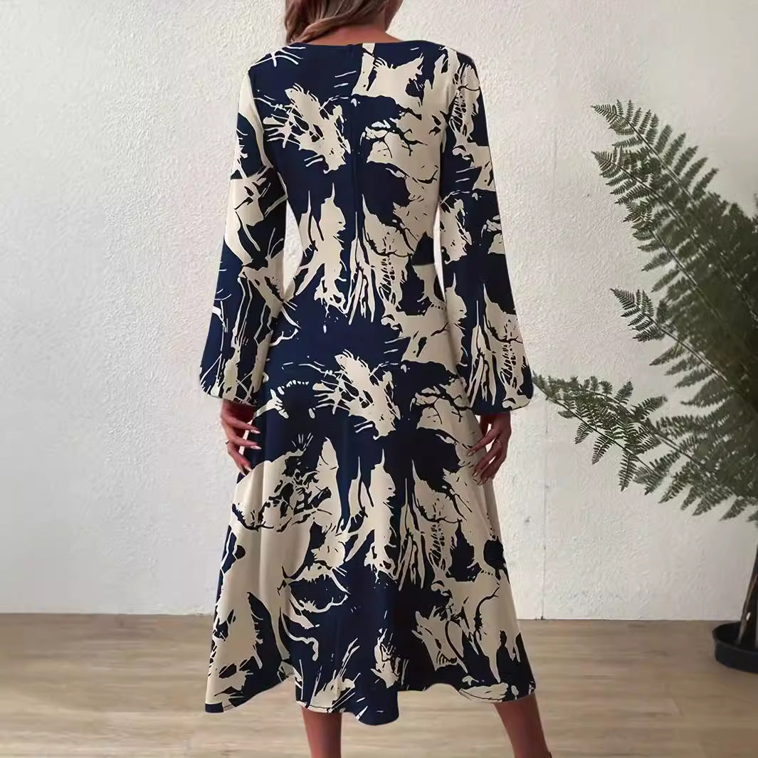 Damen Midi-Kleid mit floralen Details und schickem V-Ausschnitt EB