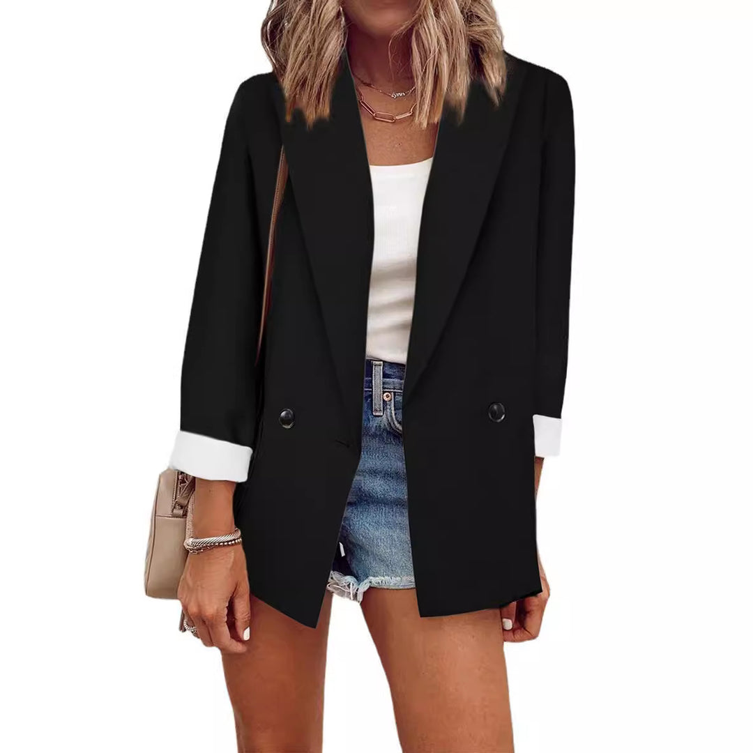 Damen modischer Oversized-Blazer im schlichten Design mit eleganten Knopfdetails EB