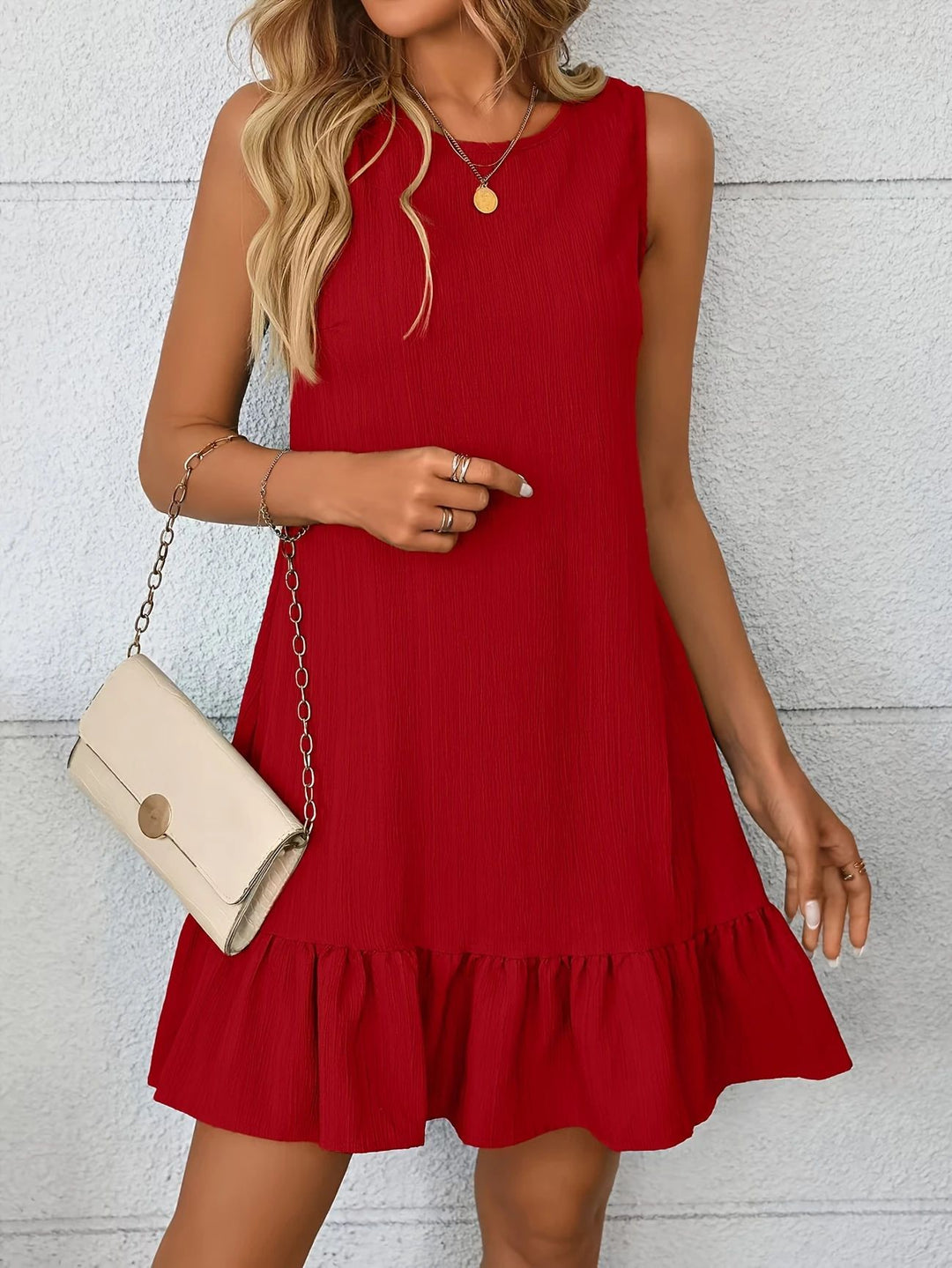 Damen lässiges Sommerkleid mit Rüschensaum und leichtem Material EB