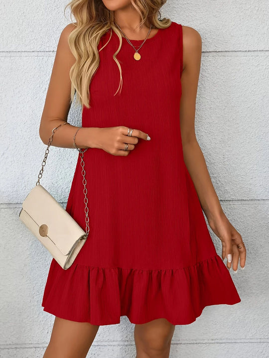 Damen lässiges Sommerkleid mit Rüschensaum und leichtem Material EB