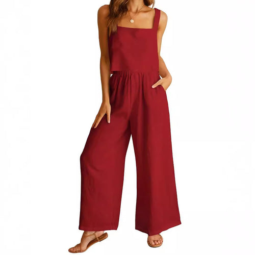 Damen Weit geschnittener Jumpsuit mit modischem Oberteil und praktischen Taschen EB