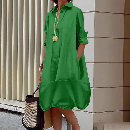 Damen Lässiges Hemdblusenkleid mit weit geschnittenem Saum EB
