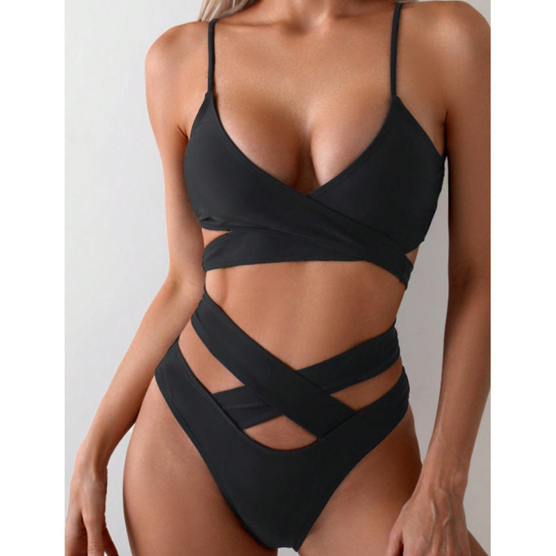Damen Triangel-Bikini mit asymmetrischem Wickel-Design und stylischem Cut-Out EB