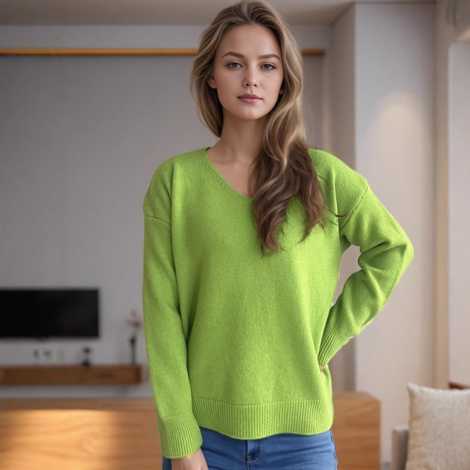 Damen lässiger V-Ausschnitt Pullover mit modernem Strukturdesign EB