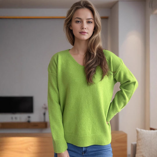 Damen lässiger V-Ausschnitt Pullover mit modernem Strukturdesign EB