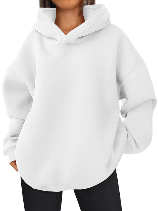 Damen nan kastiger Kapuzenpullover mit doppellagiger Kapuze, überschnittener Schulter und längerem Rückenteil EB
