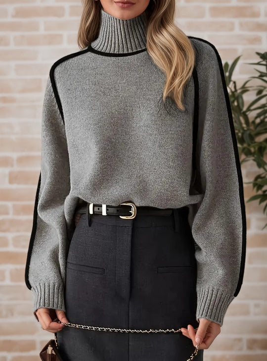 Damen Pullover mit hohem Kragen und Volumenärmeln EB