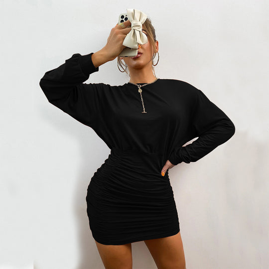 Damen gesmoktes Mini-Kleid mit überschnittener Langarm-Sweatoberteil und taillierter Raffung Eichborn Berlin