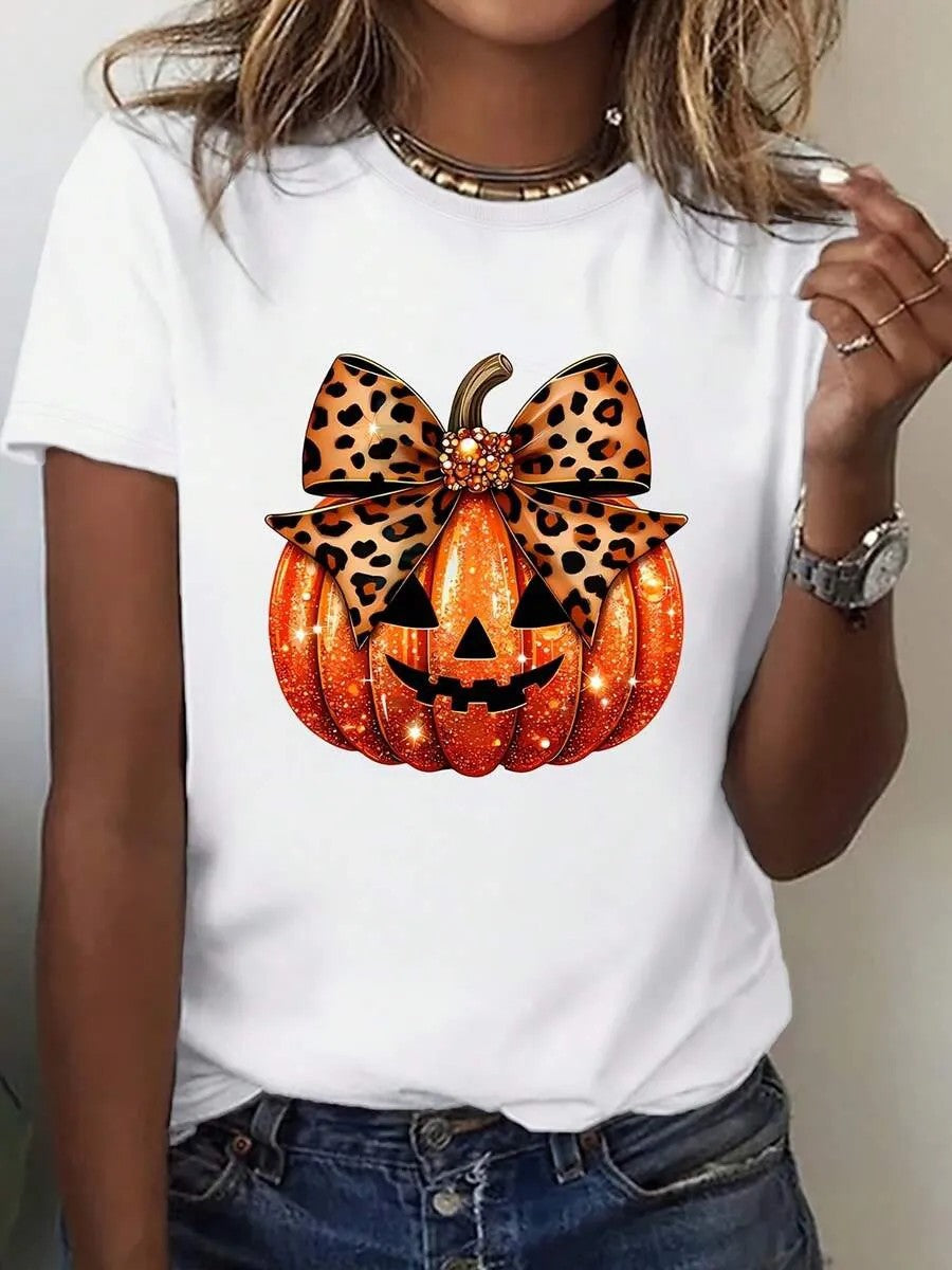 Damen T-Shirt mit stylischem Kürbis-Motiv und aufregendem Animal-Print EB