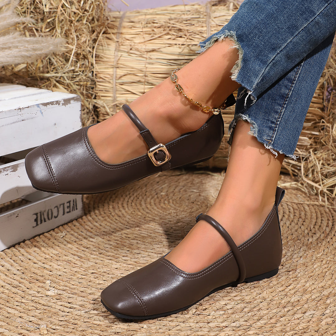 Damen klassische Ballerinas mit elegantem Schnallen-Detail EB