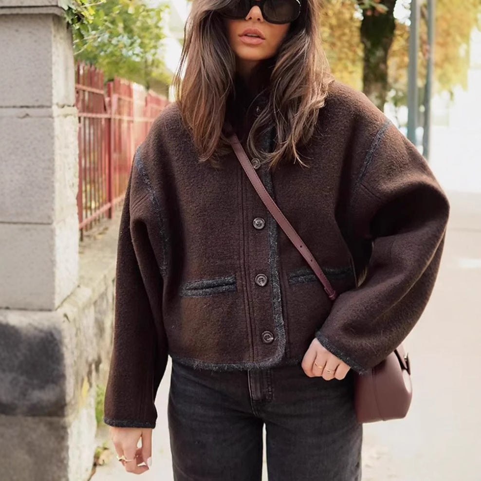 Damen elegante Übergangsjacke mit kontrastierenden Kanten EB