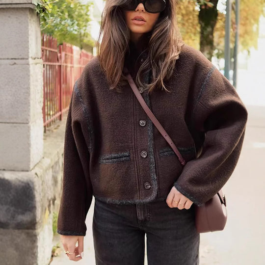 Damen elegante Übergangsjacke mit kontrastierenden Kanten EB