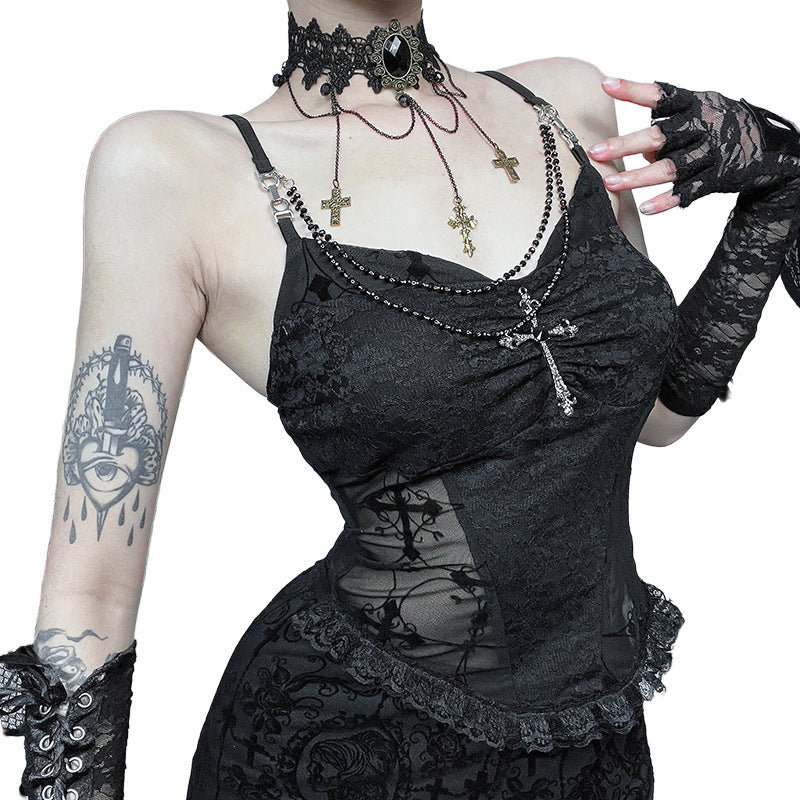 Damen Spitzen-Camisole mit elegantem Choker und verführerischen Transparenzen EB