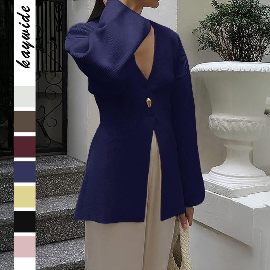 Damen nan taillierter Feinstrick-Cardigan mit V-Ausschnitt, Zierknopf und frontaler Schlitz EB