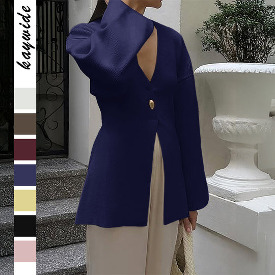 Damen nan taillierter Feinstrick-Cardigan mit V-Ausschnitt, Zierknopf und frontaler Schlitz EB