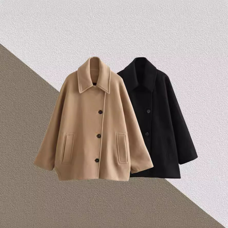 Damen Oversized Wollmantel mit modernem Schnitt und praktischen Taschen EB