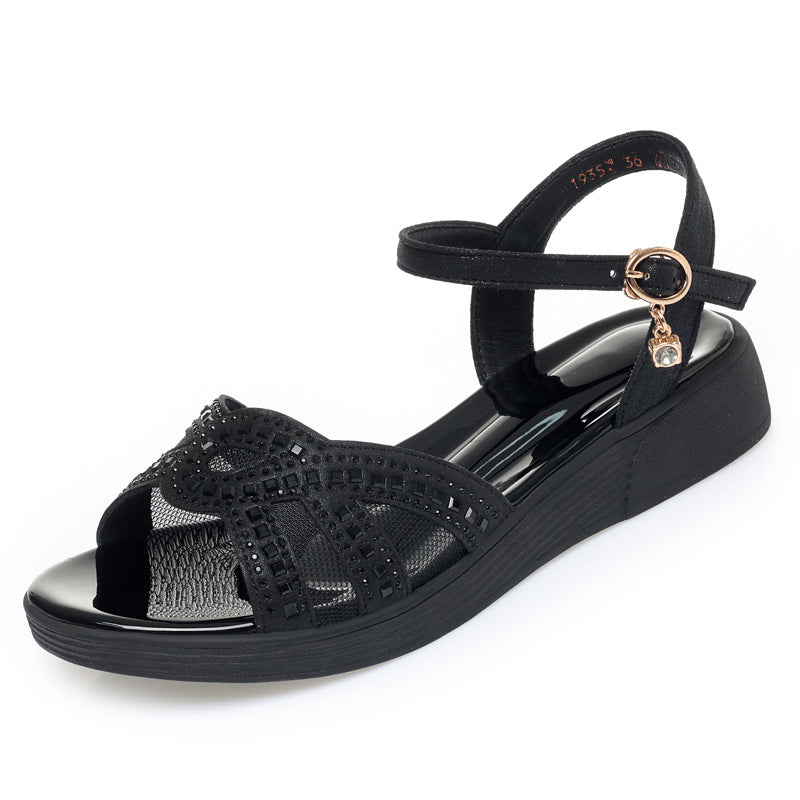 Damen Komfortable Wedge-Sandaletten mit elegantem Schmuckdetail EB