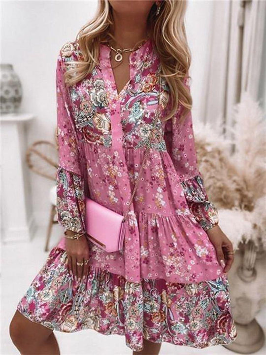 Damen Elegantes Blusenkleid mit floralem Design und Rüschen EB