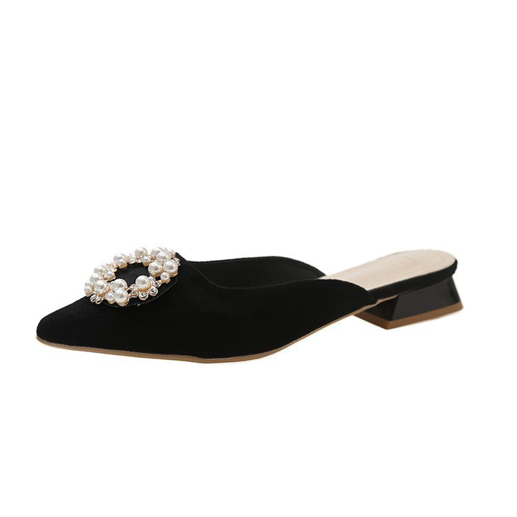 Damen elegante Mules mit funkelndem Perlenakzent EB