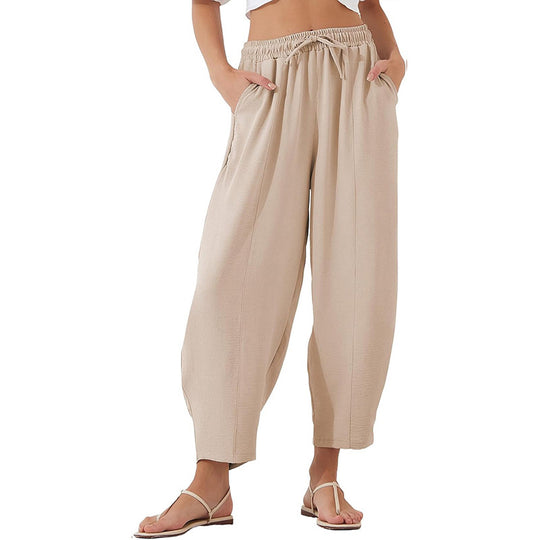 EB | Locker lässige Neun-Punkt-Hose mit Kordelzug und elastischer Taille