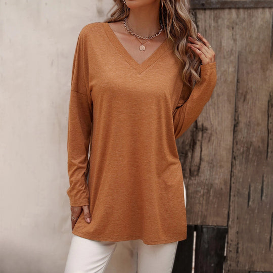 Damen lässige V-Neck Longsleeve-Tunika mit Seitenschlitzen und relaxed Fit Eichborn Berlin