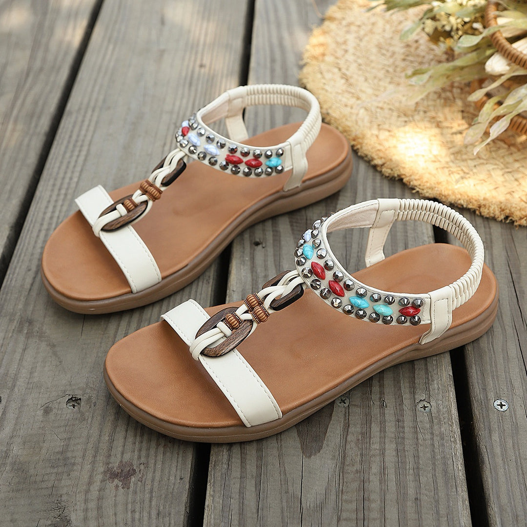 Damen modische Zehentrenner-Sandalen mit glitzernden Akzenten und elastischem Fersenriemen EB