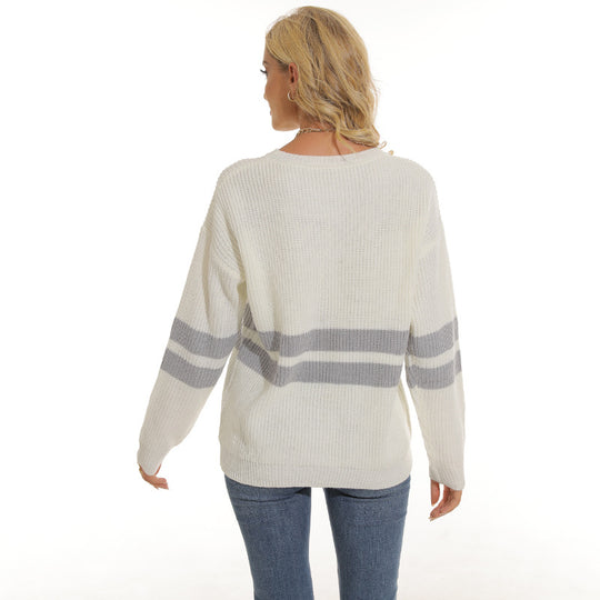 Damen Grobstrickpullover mit sportlichem Streifenmuster und lockerer Passform EB