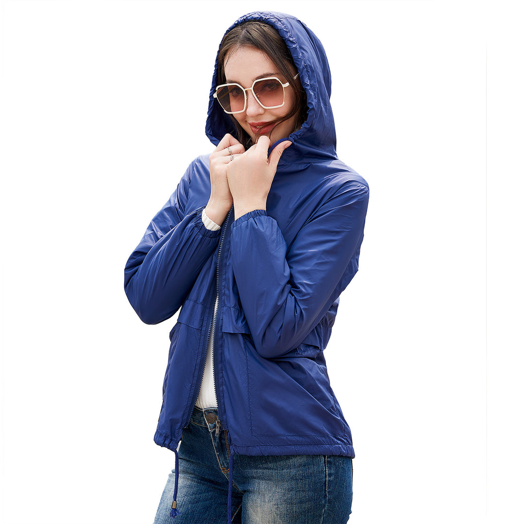 Damen sportliche Windbreaker-Jacke mit verstellbarer Kapuze und elastischen Bündchen EB