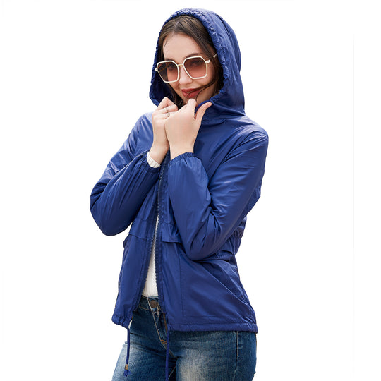 Damen nan leichte Windjacke mit Kapuze Mesh-Futter Kordelzug und Reißverschluss EB