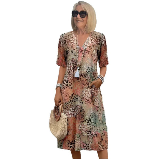 Damen Sommerliches Maxikleid mit floralem Design und praktischen Taschen EB