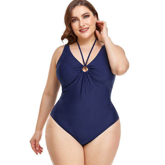 Damen Eleganter Hochgeschnittener Einteiler Badeanzug mit modischem Ringdetail EB