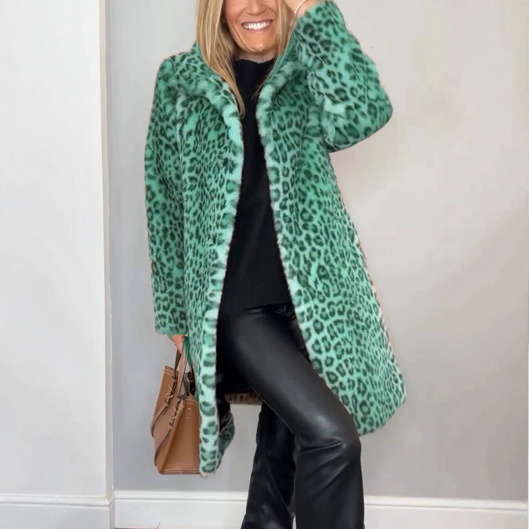 Damen Luxuriöser Teddy-Mantel mit Leopardenmuster und weichem Fleece EB