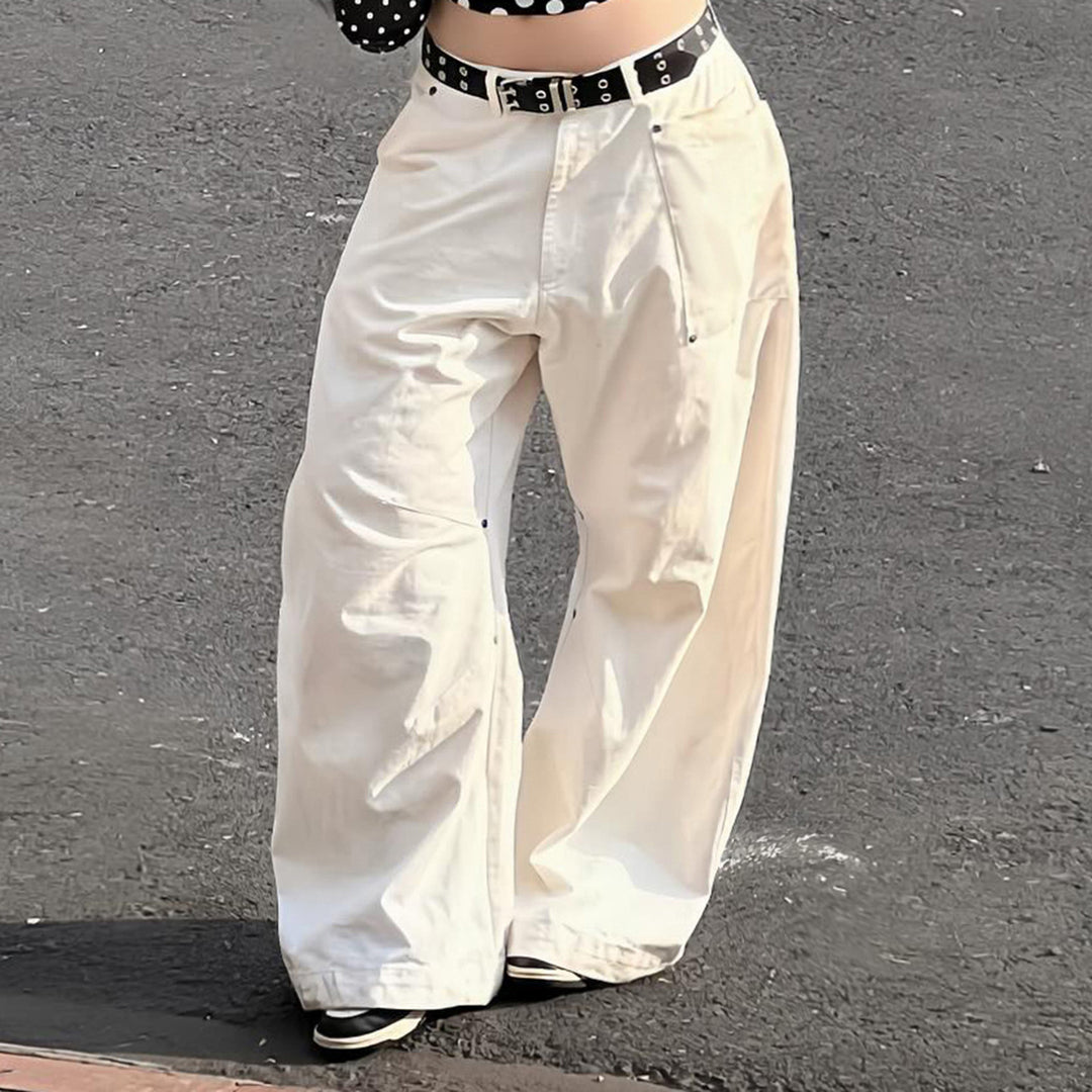 Damen nan weite Highwaist-Canvas-Hose im Carpenter‑Stil mit hohem Bund und aufgesetzten Taschen EB