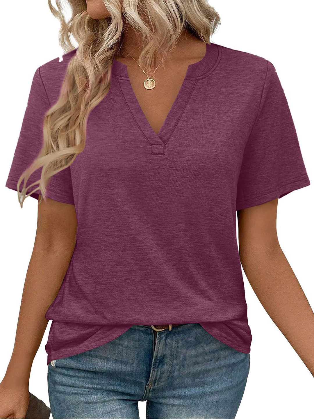 Damen zeitloses V-Ausschnitt T-Shirt mit lässigem Schnitt EB