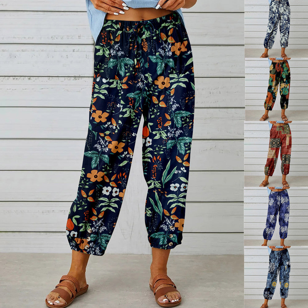 Damen Elegante Sommerhose mit floralem Muster und lockerem Schnitt EB