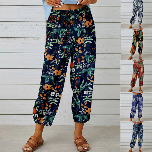 Damen Elegante Sommerhose mit floralem Muster und lockerem Schnitt EB