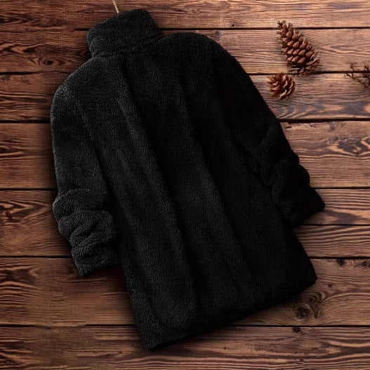 Damen Flauschige Teddyjacke mit hohem Kragen und seitlichen Taschen EB